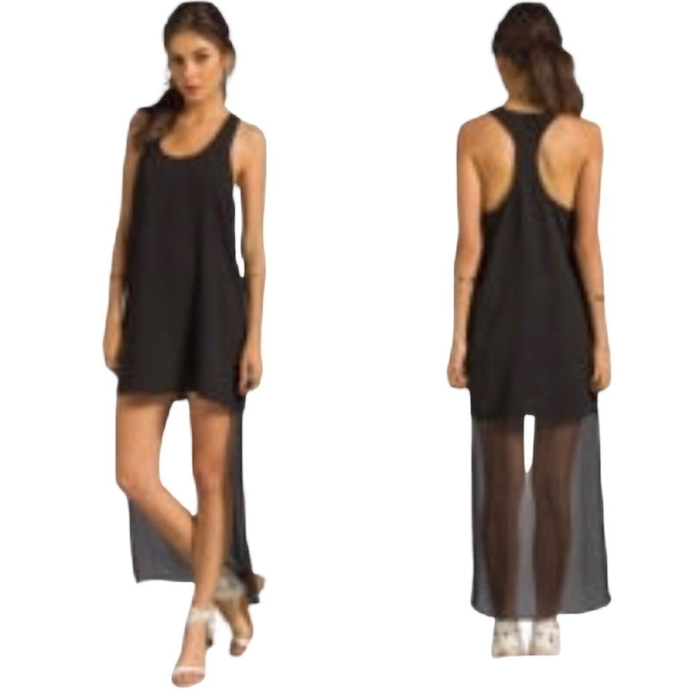 Line & Dot Black High-Low Sheer Back Dress